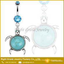 Dangle Sea Turtle Turquoise Stone Navel Belly Ring